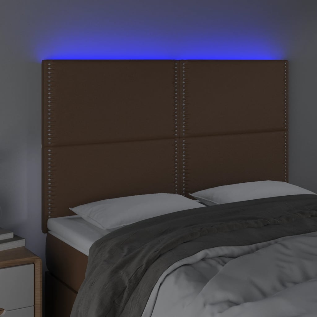 vidaXL Tête de lit à LED Marron 144x5x118/128 cm Similicuir