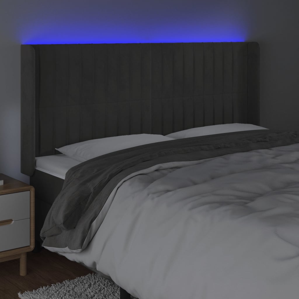 vidaXL Tête de lit à LED Gris foncé 203x16x118/128 cm Velours