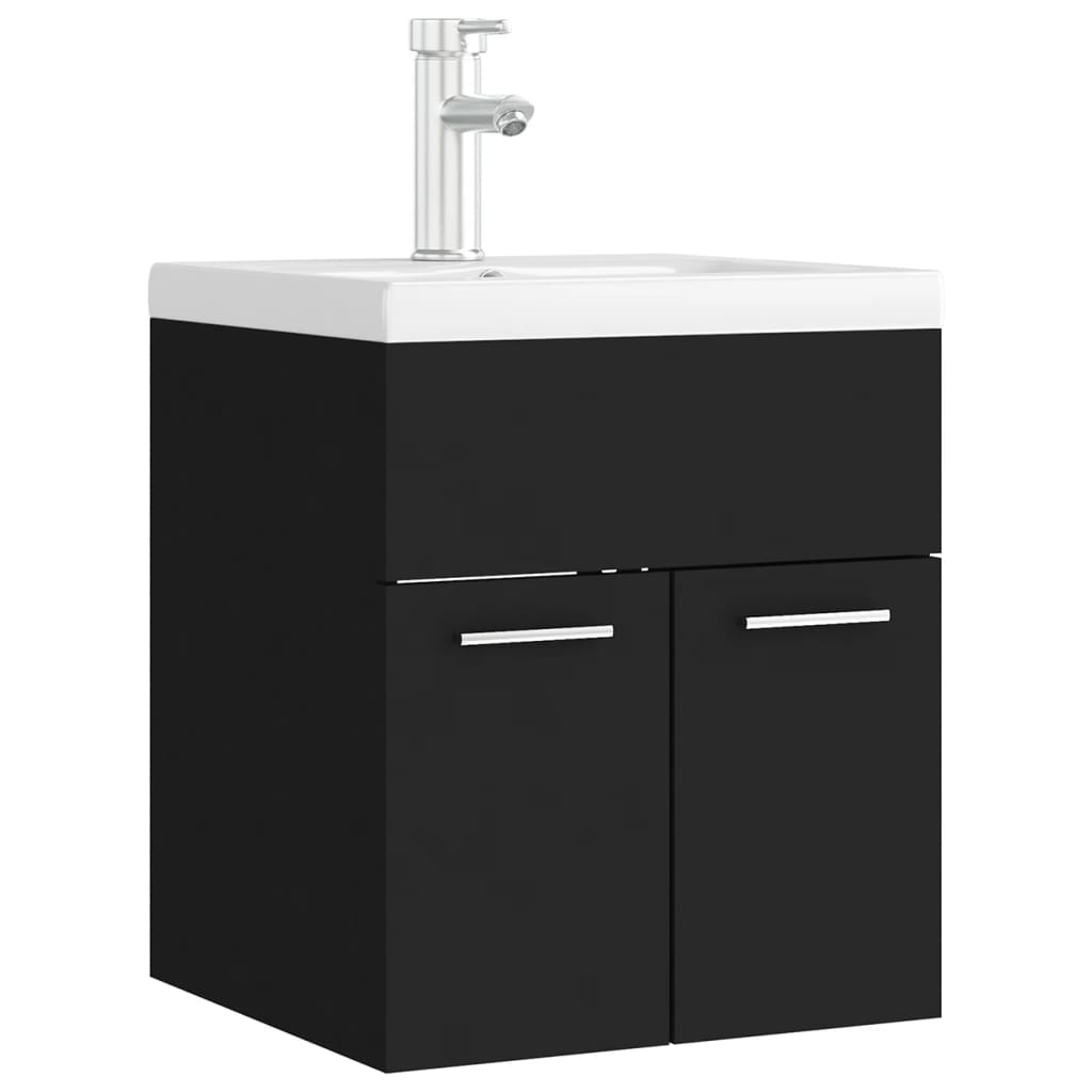 vidaXL Armoire d'évier avec lavabo intégré Noir Aggloméré