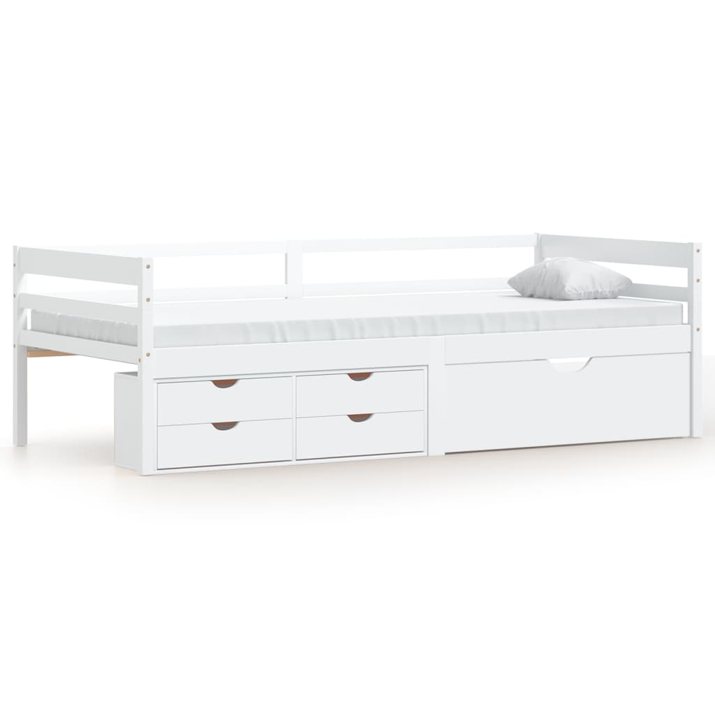 vidaXL Cadre de lit avec tiroirs et armoire Blanc Bois de pin 90x200cm