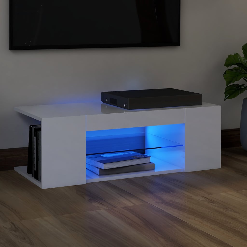 vidaXL Meuble TV avec lumières LED blanc brillant 90x39x30 cm