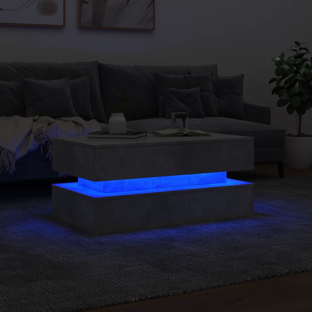 vidaXL Table basse avec lumières LED gris béton 90x50x40 cm