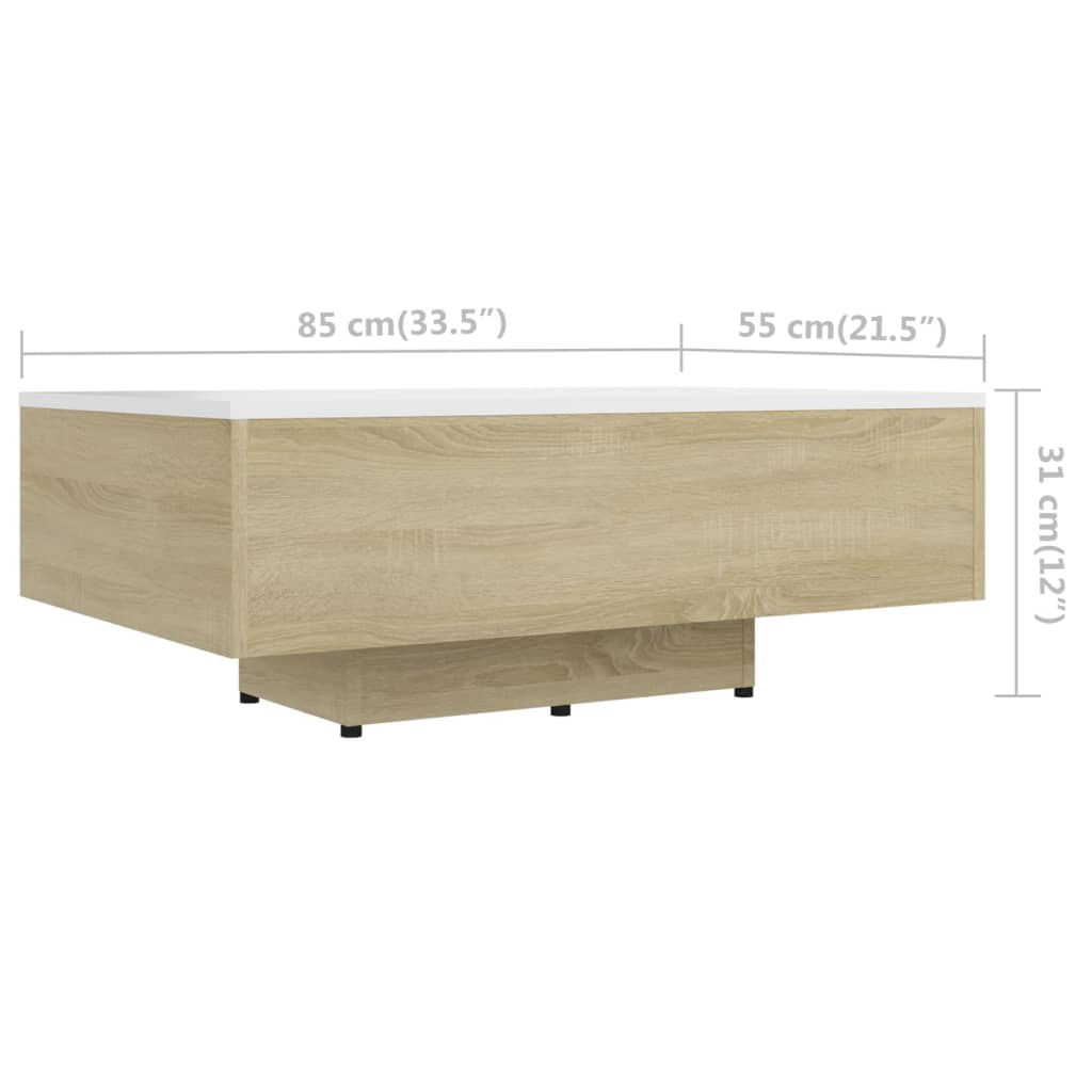vidaXL Table basse Blanc et chêne sonoma 85x55x31 cm Bois d'ingénierie