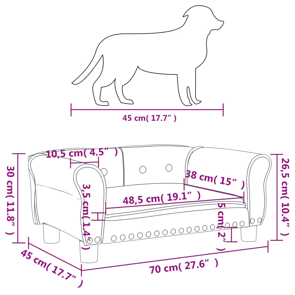 vidaXL Lit pour chien gris 70x45x30 cm similicuir