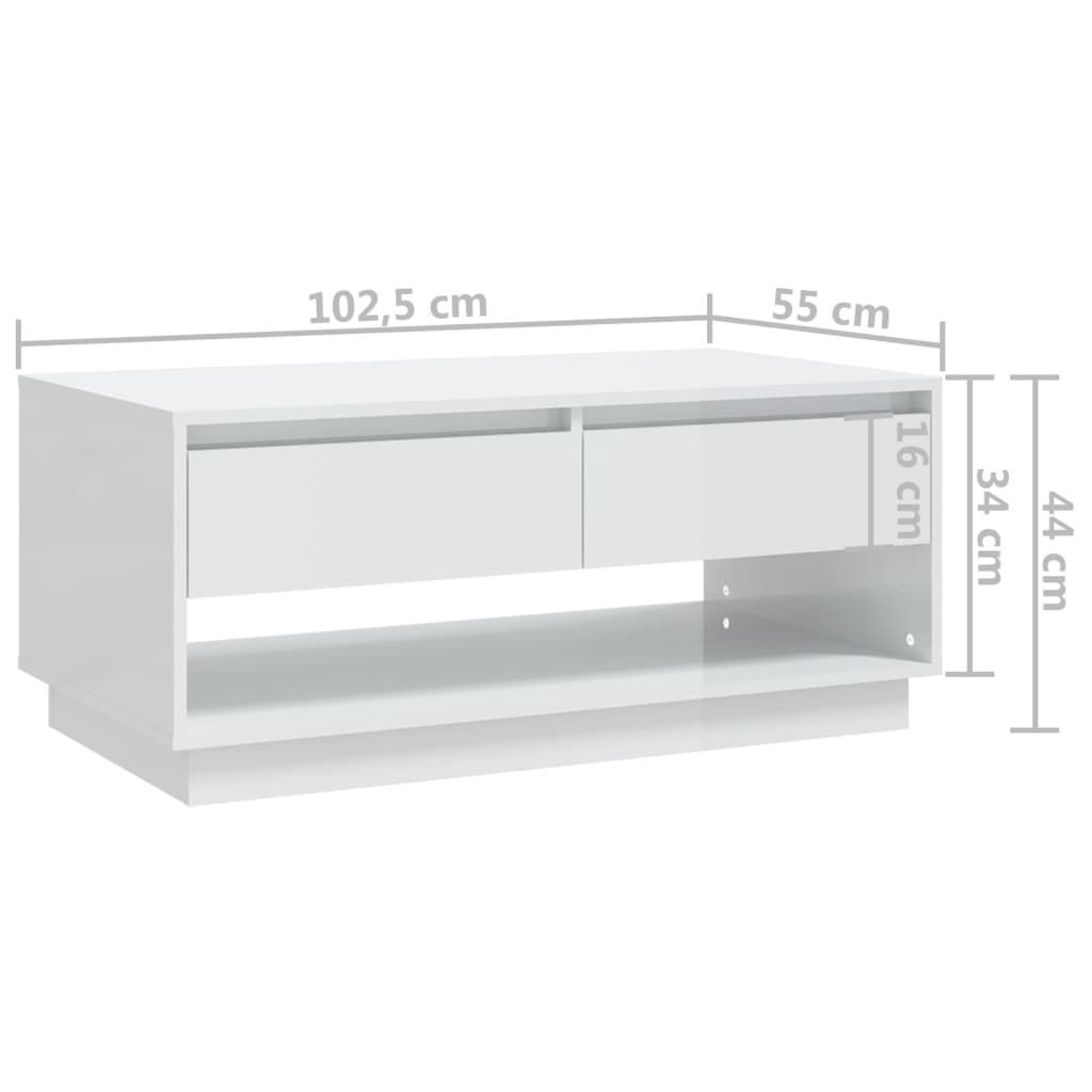vidaXL Table basse Blanc brillant 102,5x55x44 cm Aggloméré