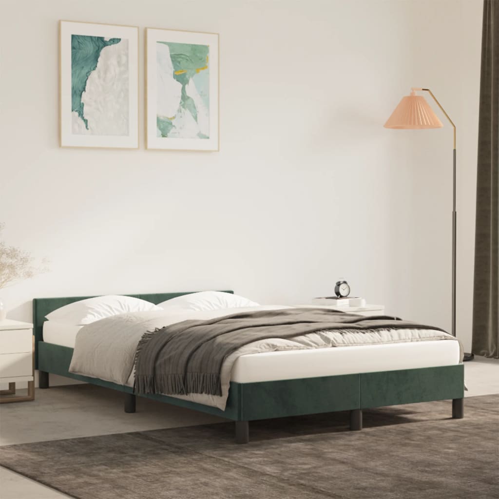 vidaXL Cadre de lit avec tête de lit vert foncé 120x190 cm velours