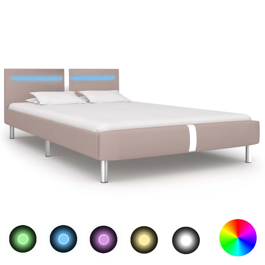 vidaXL Cadre de lit avec LED Cappuccino Similicuir 120 x 200 cm