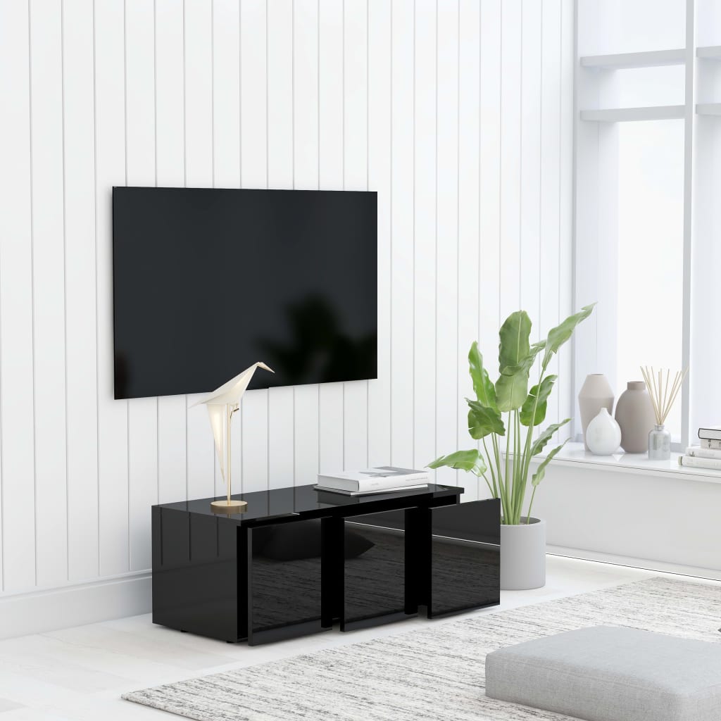 vidaXL Meuble TV Noir brillant 80x34x30 cm Aggloméré