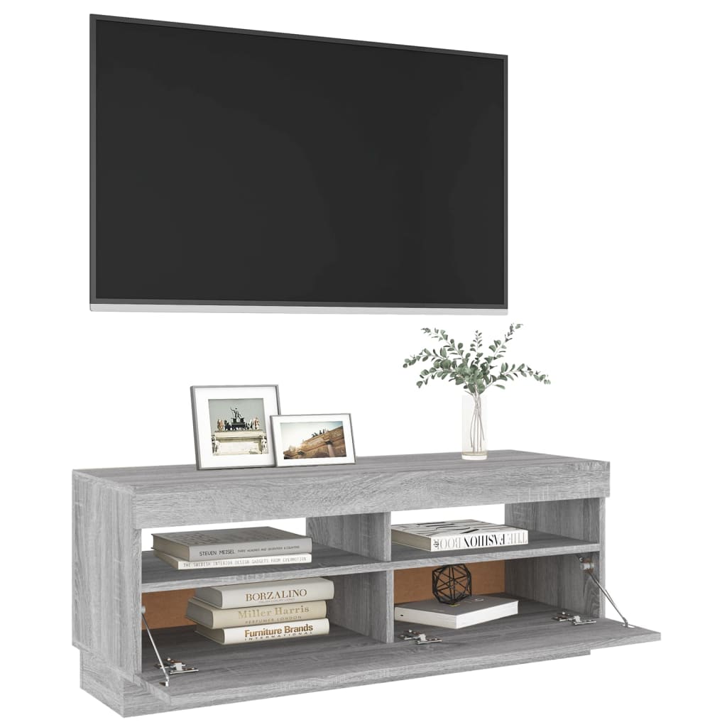 vidaXL Meuble TV avec lumières LED sonoma gris 100x35x40 cm