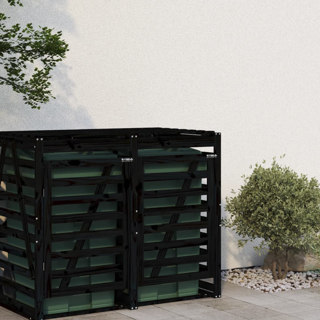 vidaXL Extension d'abri de poubelle sur roulettes noir bois massif pin