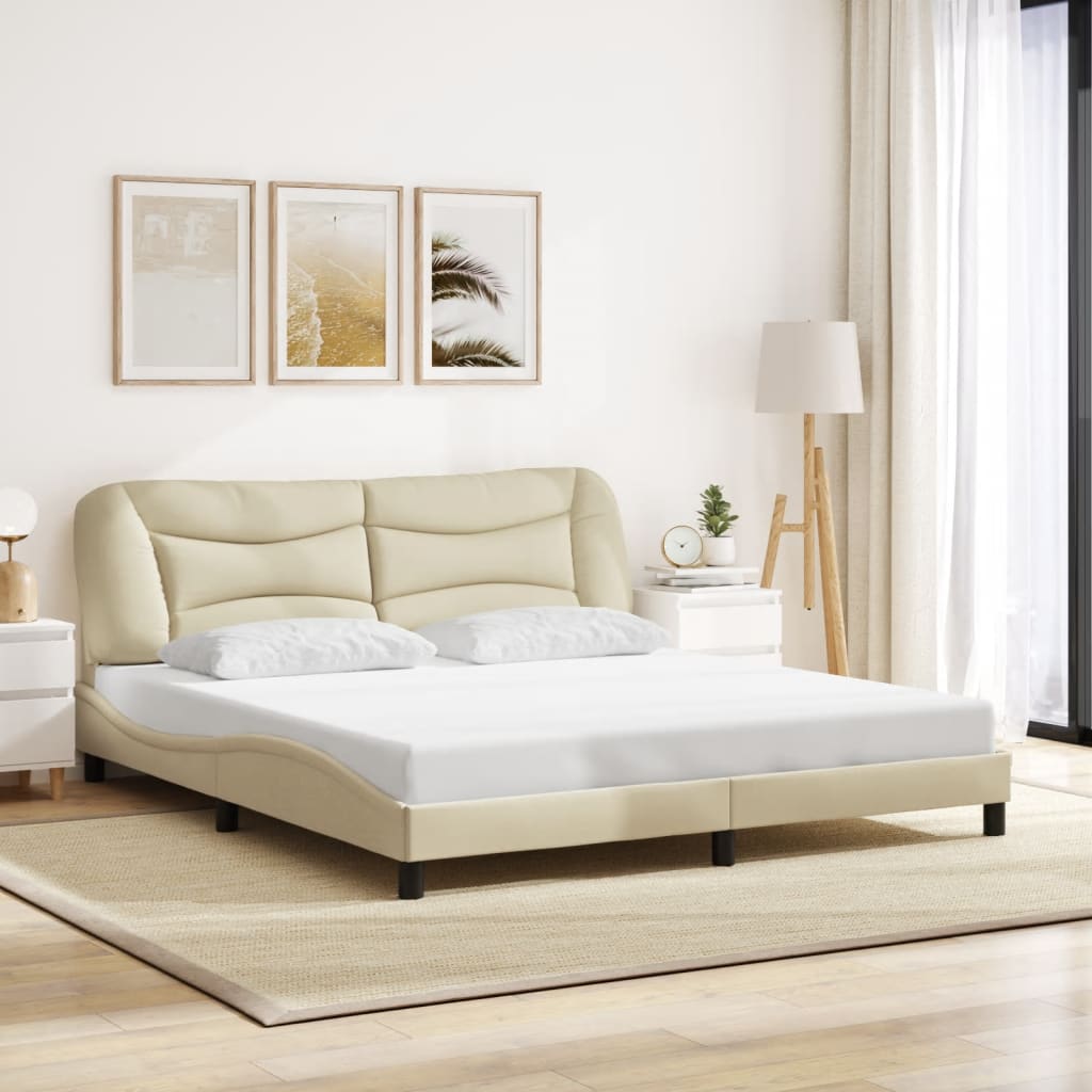 vidaXL Cadre de lit avec tête de lit Crème 180 x 200 cm Tissu