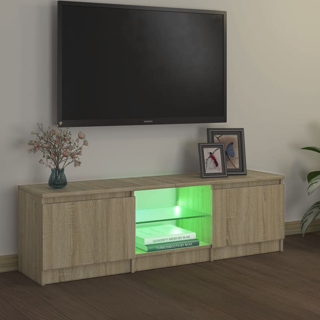 vidaXL Meuble TV avec lumières LED chêne sonoma 120x30x35,5 cm
