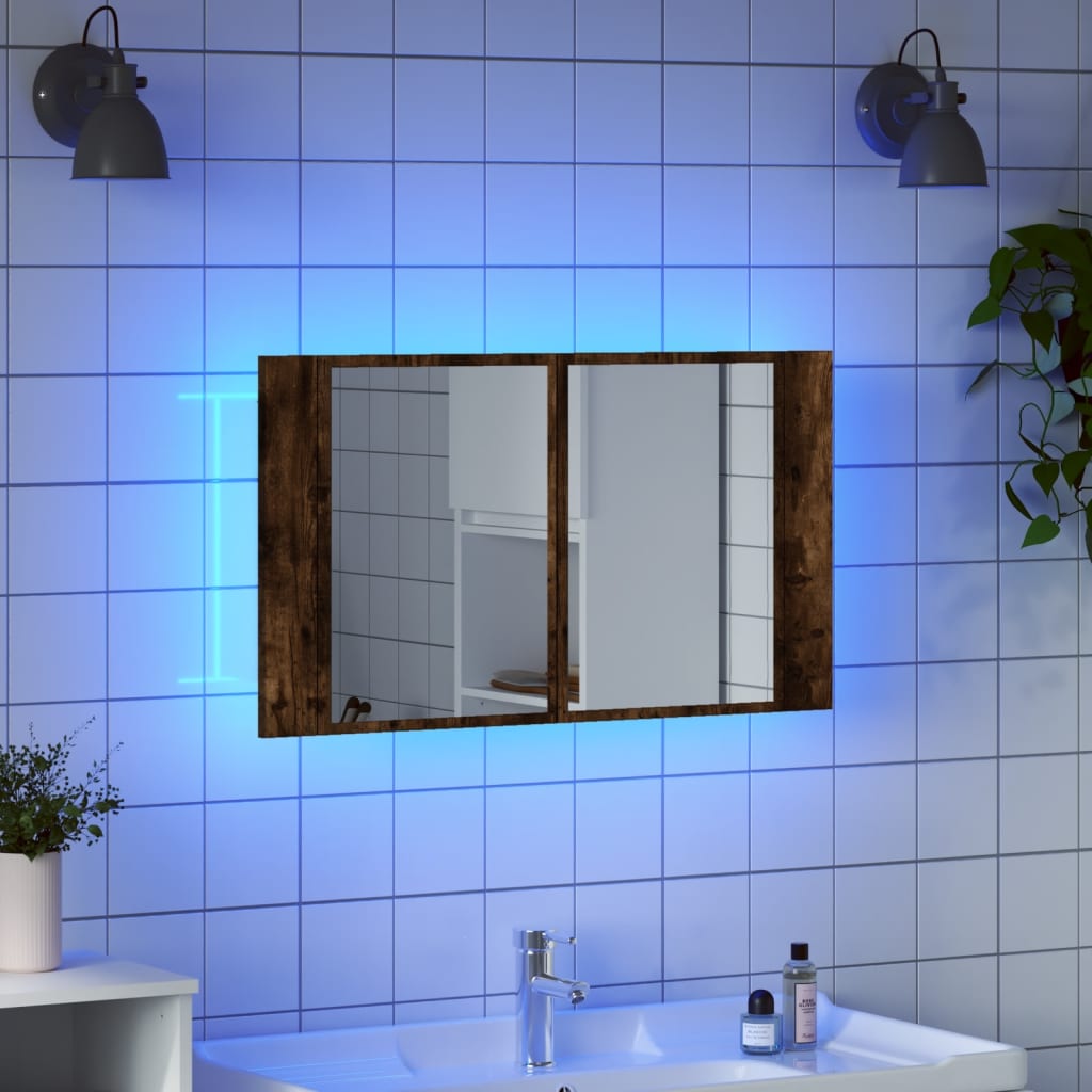vidaXL Armoire à miroir à LED de bain chêne fumé 80x12x45 cm acrylique