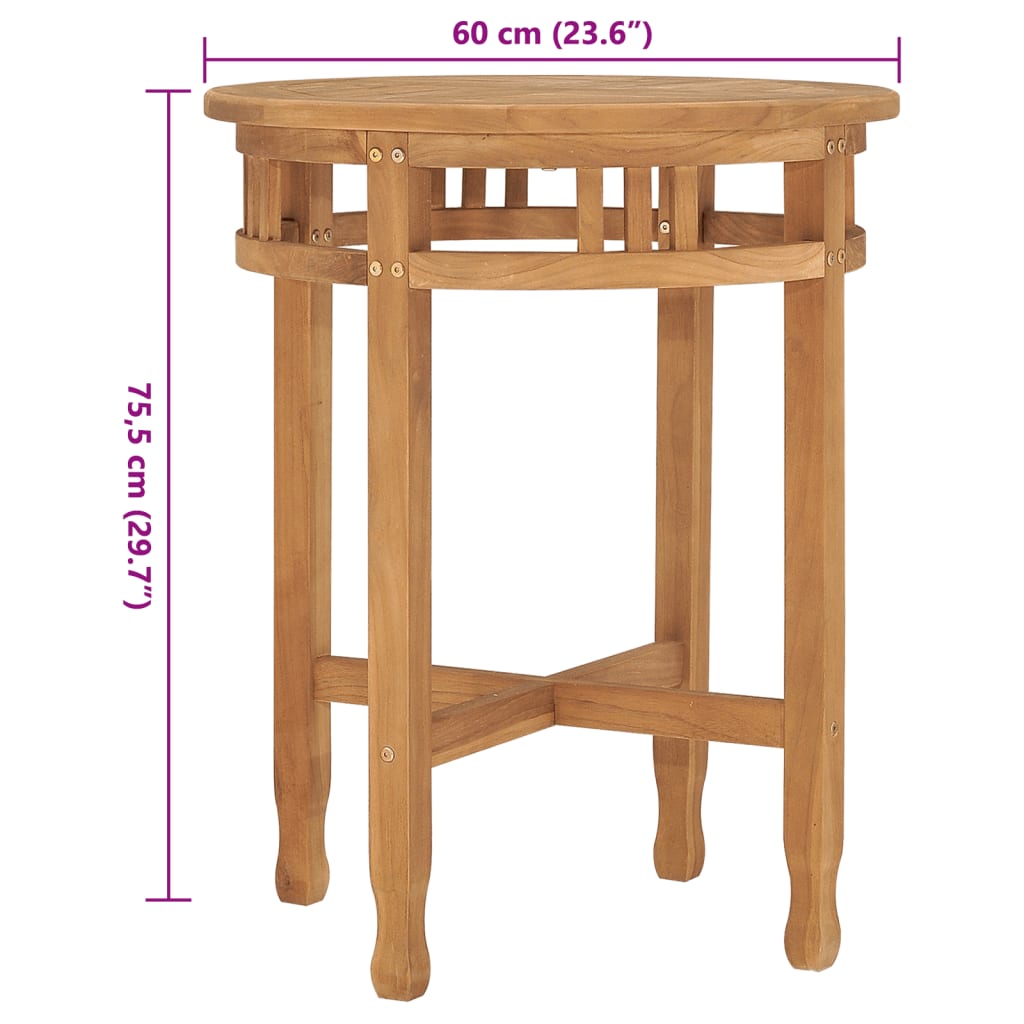 vidaXL Table de bistro Ø60x60 cm Bois de teck solide