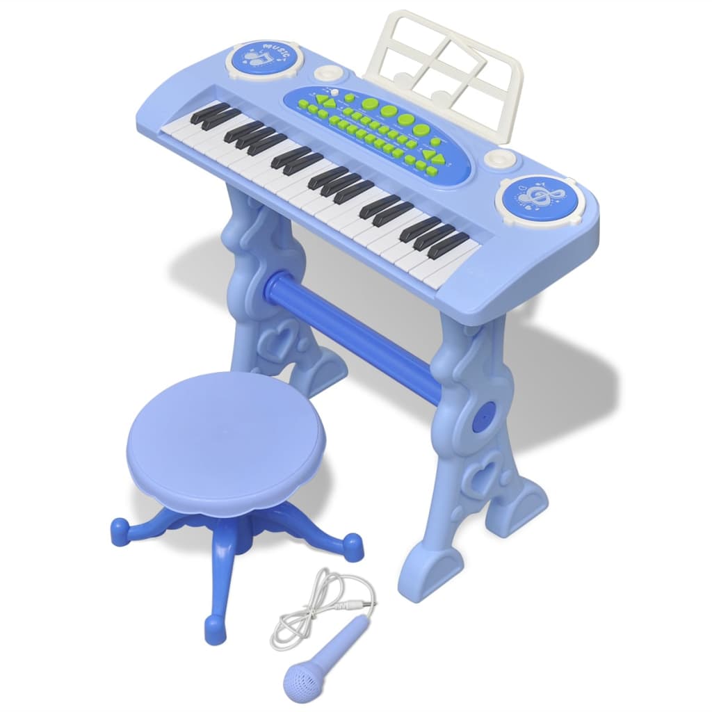 vidaXL Clavier jouet d'enfants et tabouret/microphone 37 touches Bleu