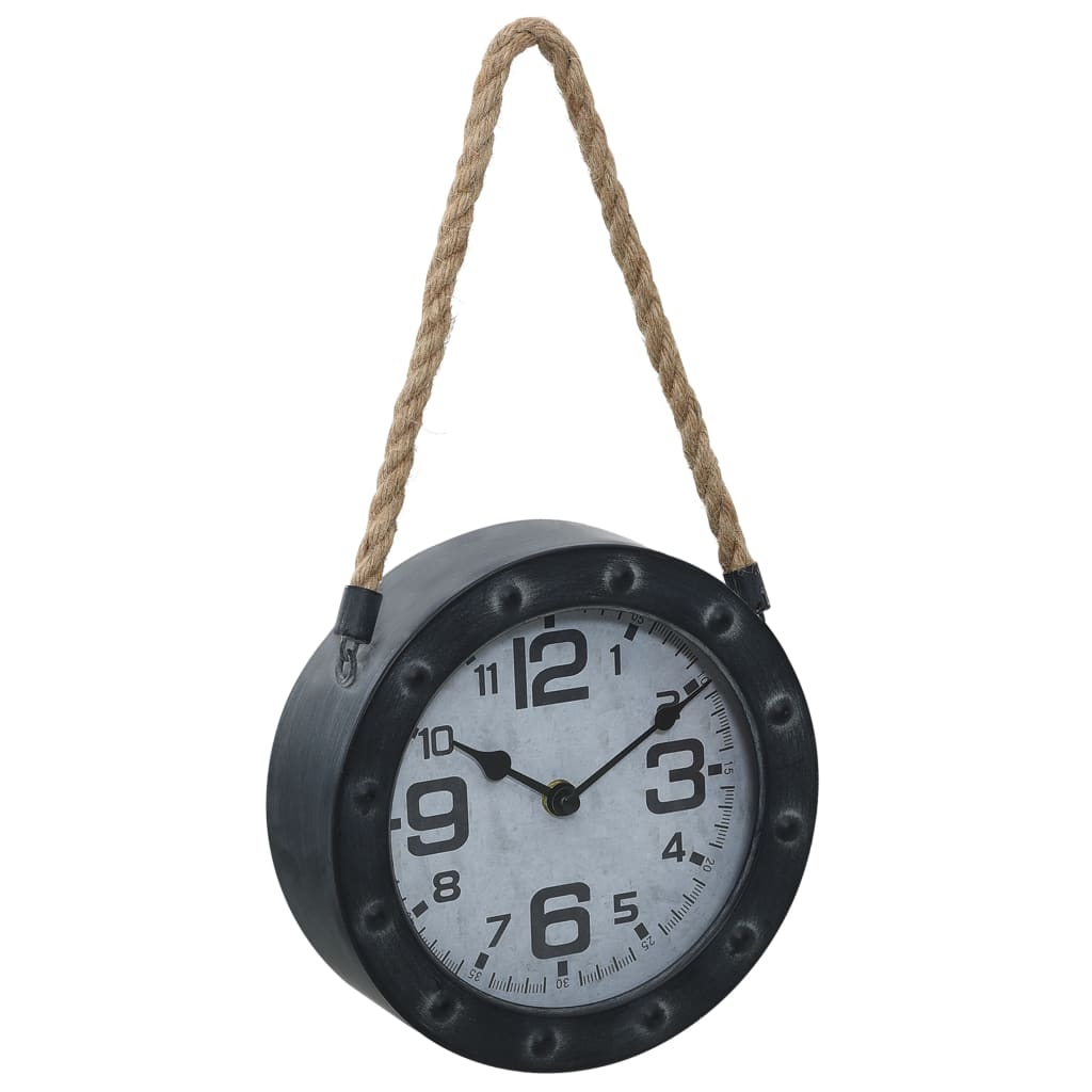 vidaXL Horloge murale avec corde Noir 20 cm Métal et MDF