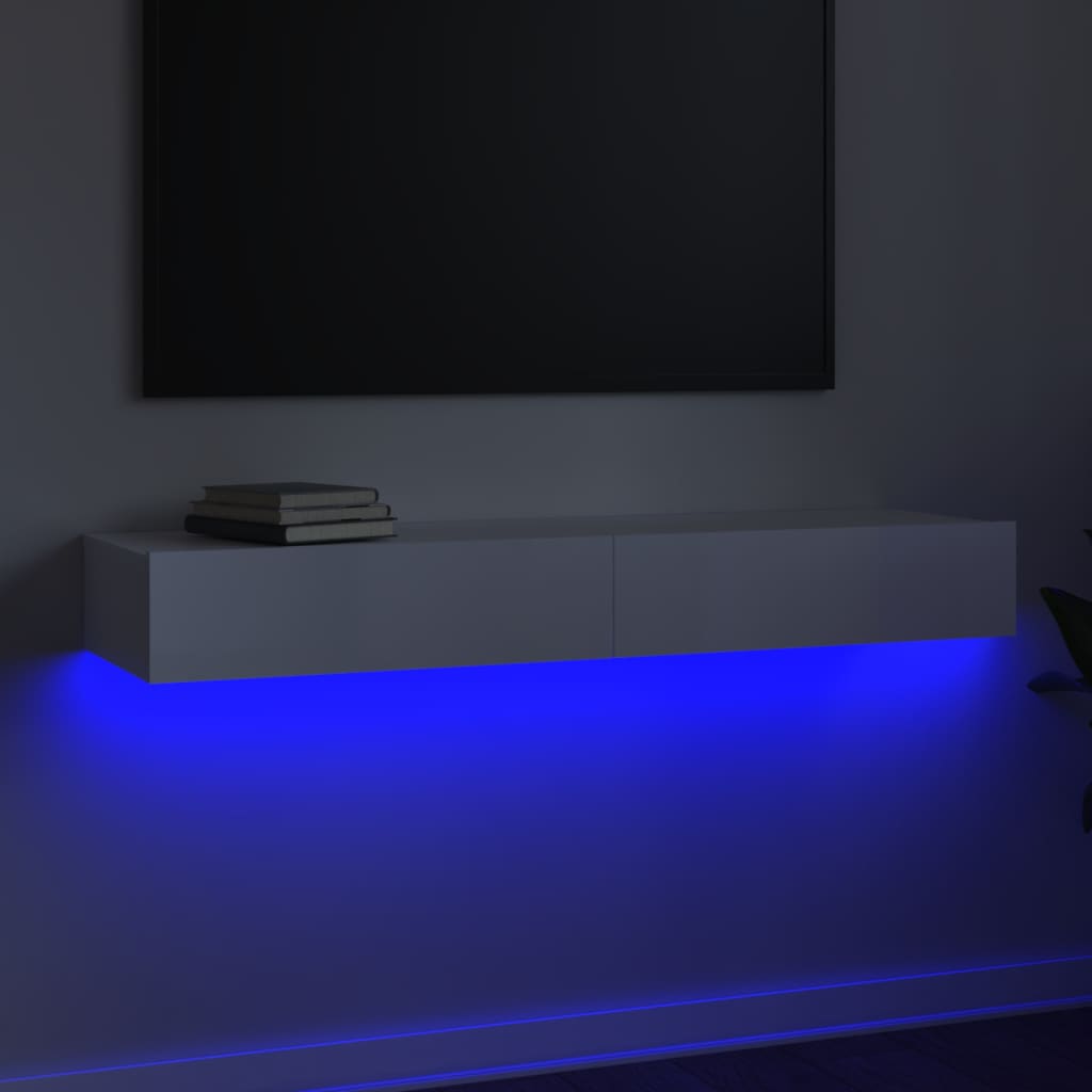 vidaXL Meuble TV avec lumières LED Blanc brillant 120x35x15,5cm