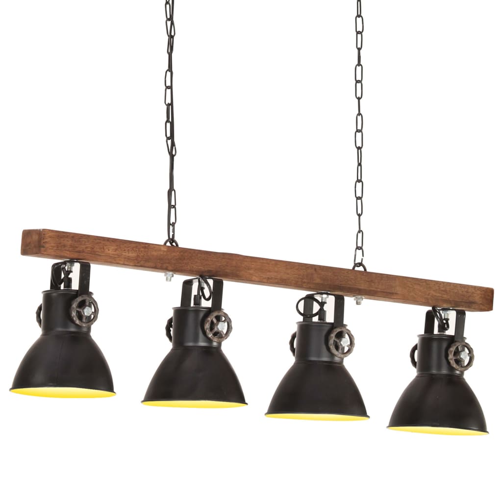 Plafonnier plafonnier salon lampe de cuisine, métal noir bois marron, 4  ampoules, E27, L 90 cm, ETC Shop: lampes, mobilier, technologie. Tout  d'une source.