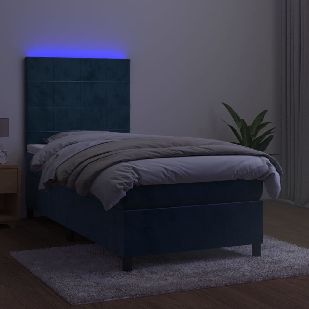 vidaXL Sommier à lattes de lit et matelas et LED Bleu foncé 80x200 cm