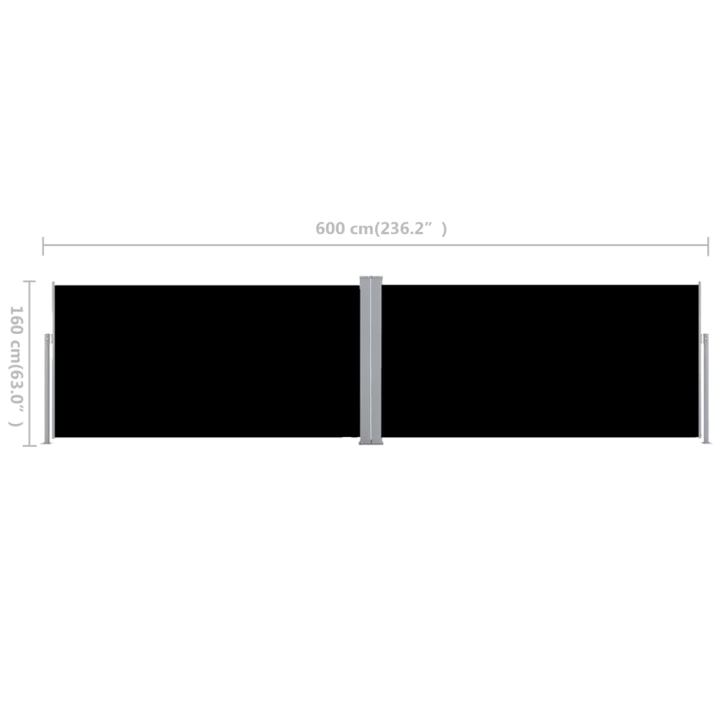 vidaXL Auvent latéral rétractable Noir 160 x 600 cm