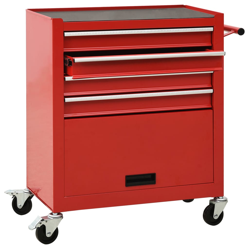 vidaXL Chariot à outils avec 4 tiroirs Acier Rouge