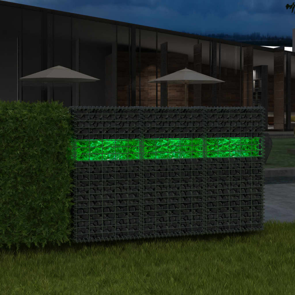 vidaXL Mur de gabion avec pierres de verre et lampe LED 50x30x100 cm