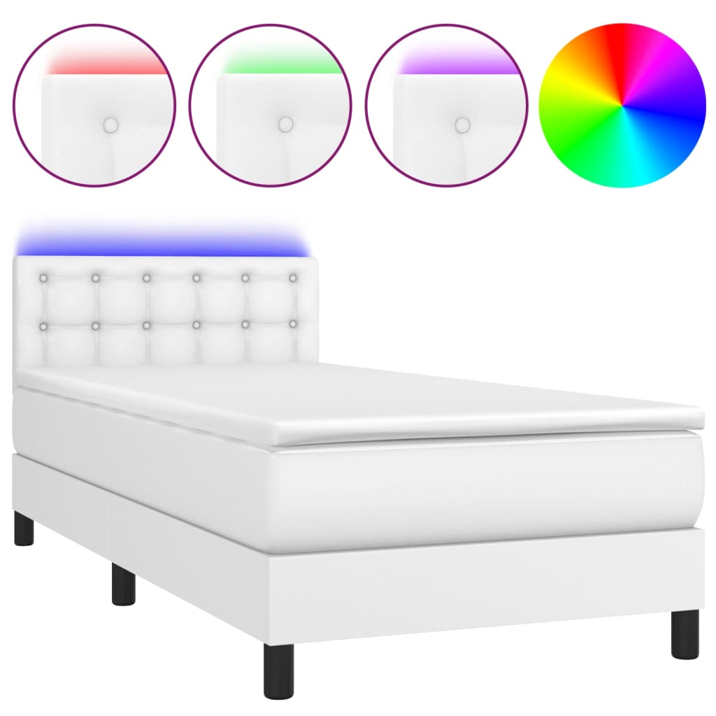 vidaXL Sommier à lattes de lit avec matelas et LED Blanc 90x200cm