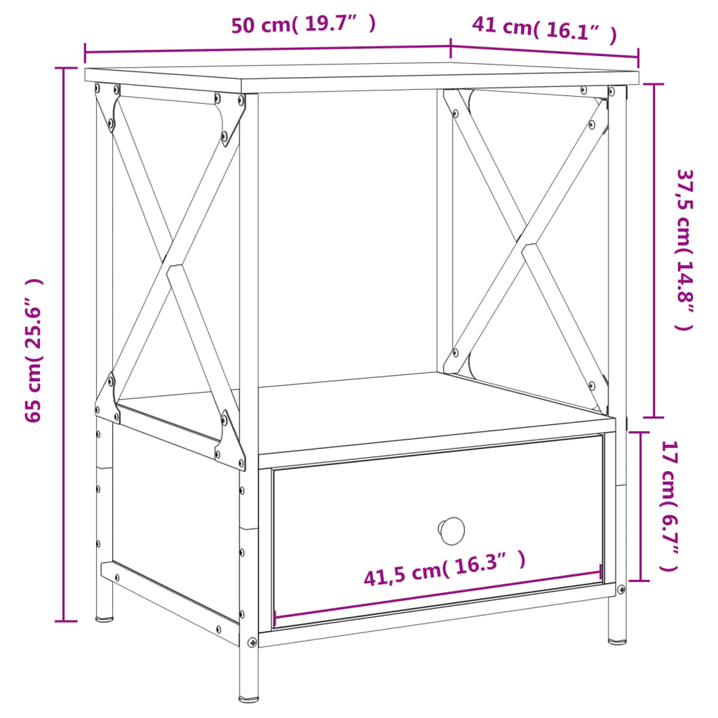 vidaXL Table de chevet chêne sonoma 50x41x65 cm bois d'ingénierie