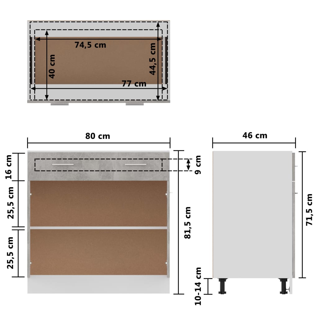 vidaXL Armoire de plancher à tiroir Gris béton 80x46x81,5 cm Aggloméré