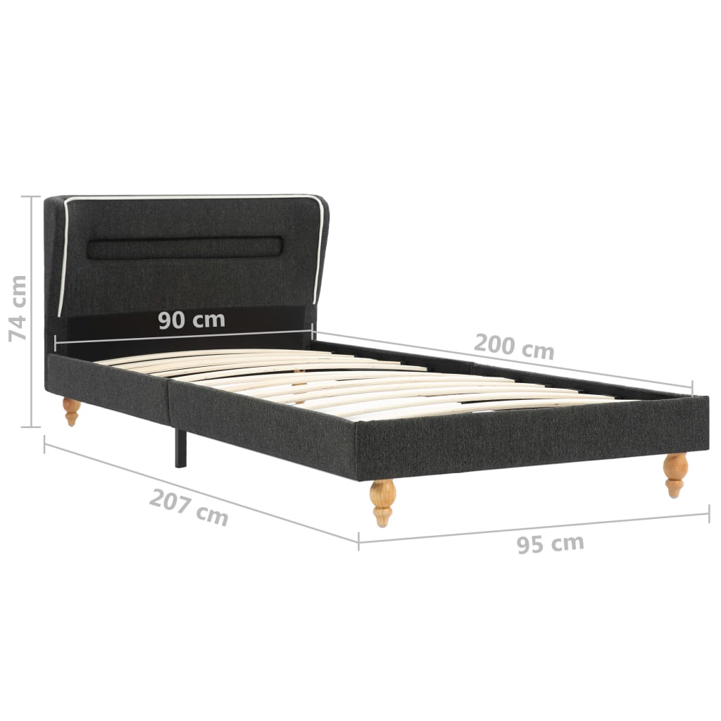 vidaXL Cadre de lit avec LED Gris foncé Jute 90 x 200 cm