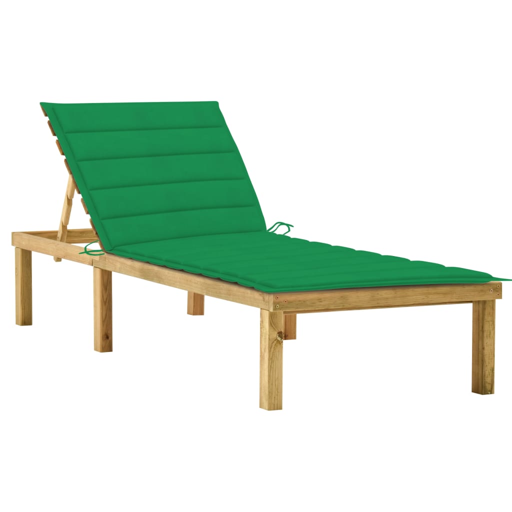 vidaXL Chaise longue avec coussin vert Bois de pin imprégné