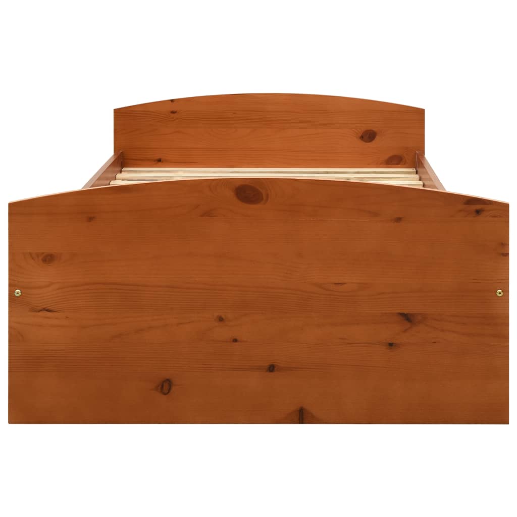 vidaXL Cadre de lit avec 2 tiroirs marron miel bois de pin 90x200 cm