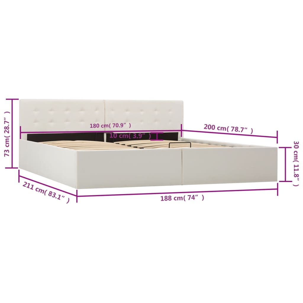 vidaXL Cadre de lit à rangement hydraulique Blanc Similicuir 180x200cm