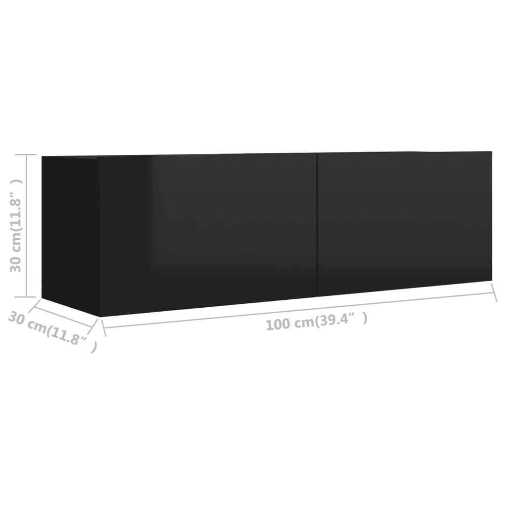 vidaXL Meuble TV Noir brillant 100x30x30 cm Bois d’ingénierie