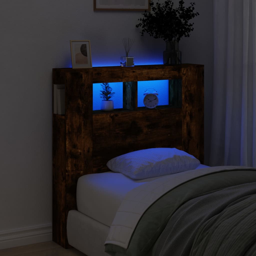 vidaXL Tête de lit à LED chêne fumé 100x18,5x103,5cm bois d'ingénierie