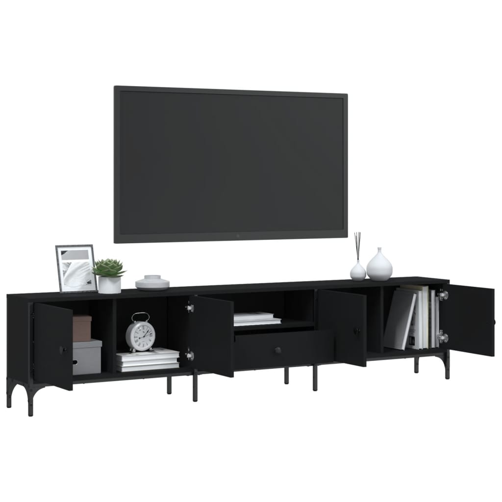 vidaXL Meuble TV avec tiroir noir 200x25x44 cm bois d'ingénierie