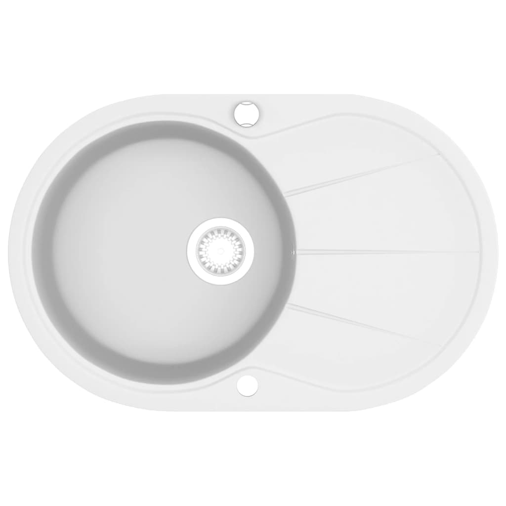 vidaXL Évier de cuisine Granit Seul lavabo Ovale Blanc