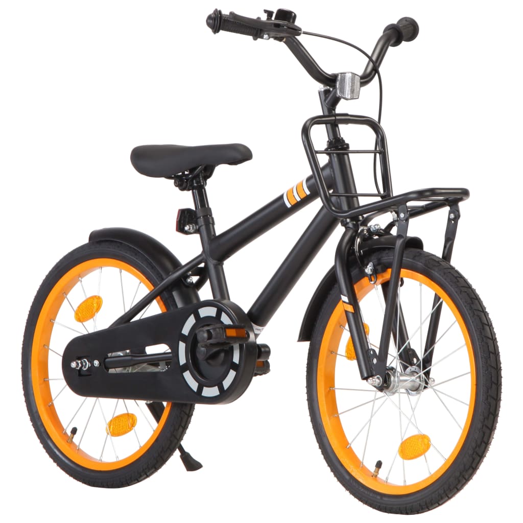 vidaXL Vélo d'enfant avec porte-bagages avant 18 pouces Noir et orange