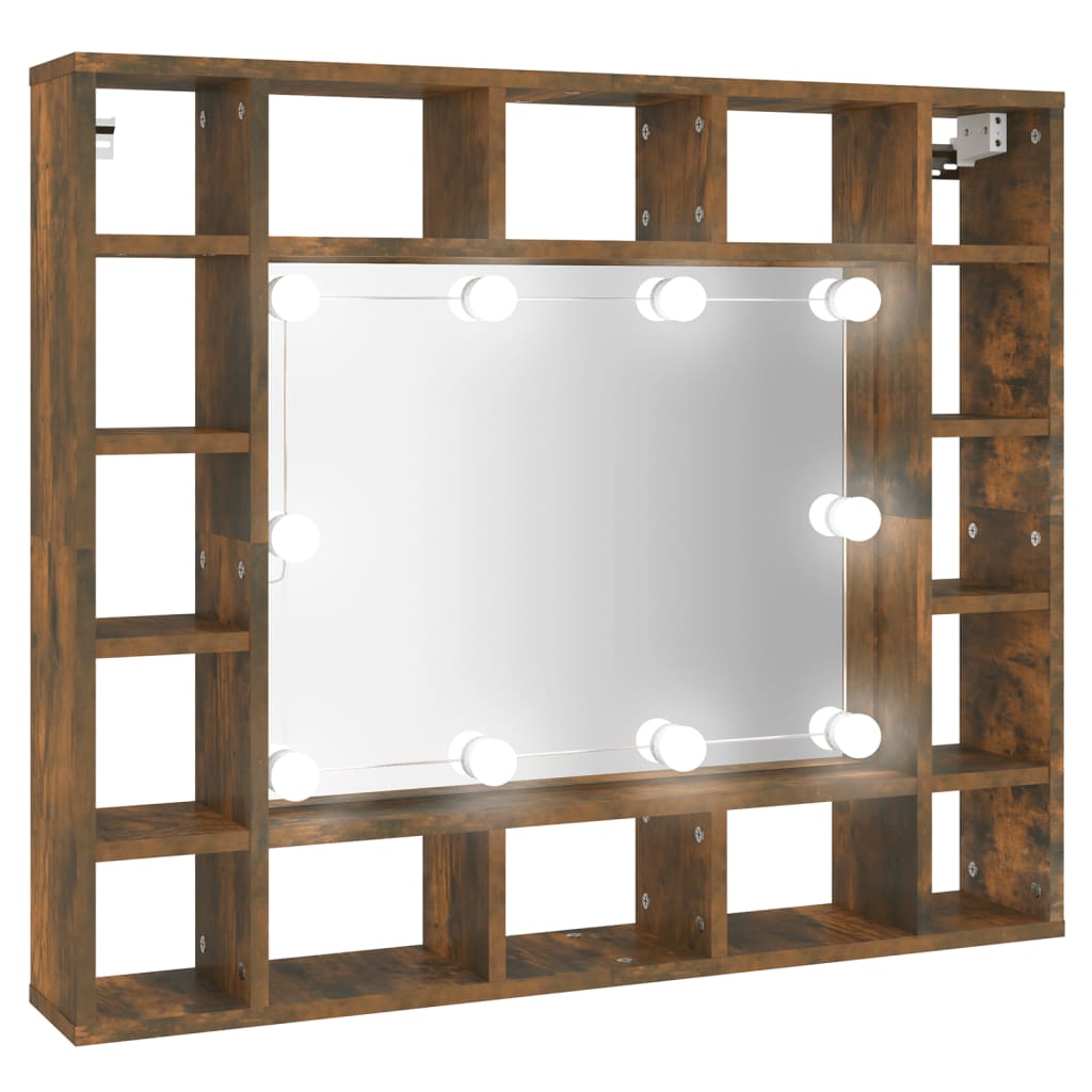 vidaXL Armoire à miroir avec LED Chêne fumé 91x15x76,5 cm
