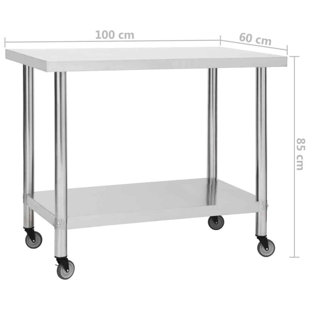 vidaXL Table de travail de cuisine avec roues 100x60x85 cm Inox