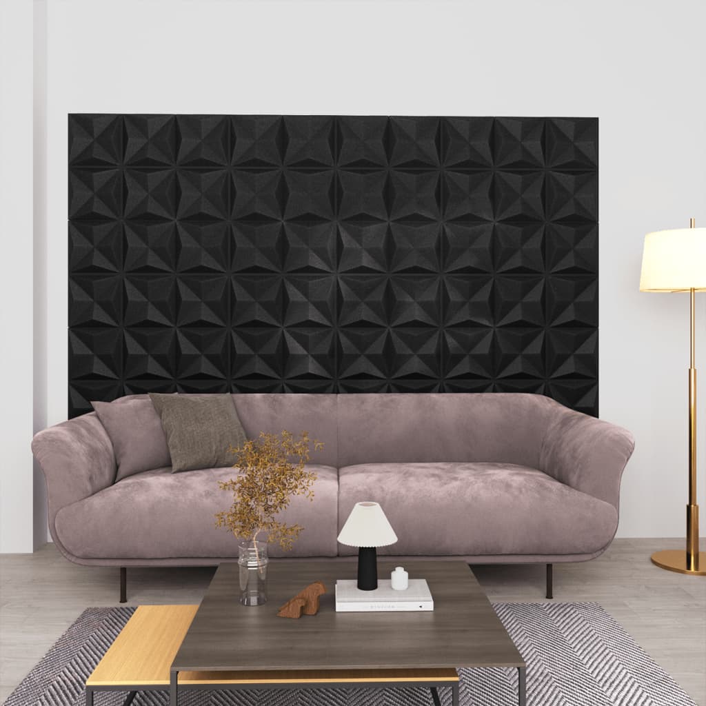 vidaXL Panneaux muraux 3D 12 pcs 50x50 cm noir origami 3 m²