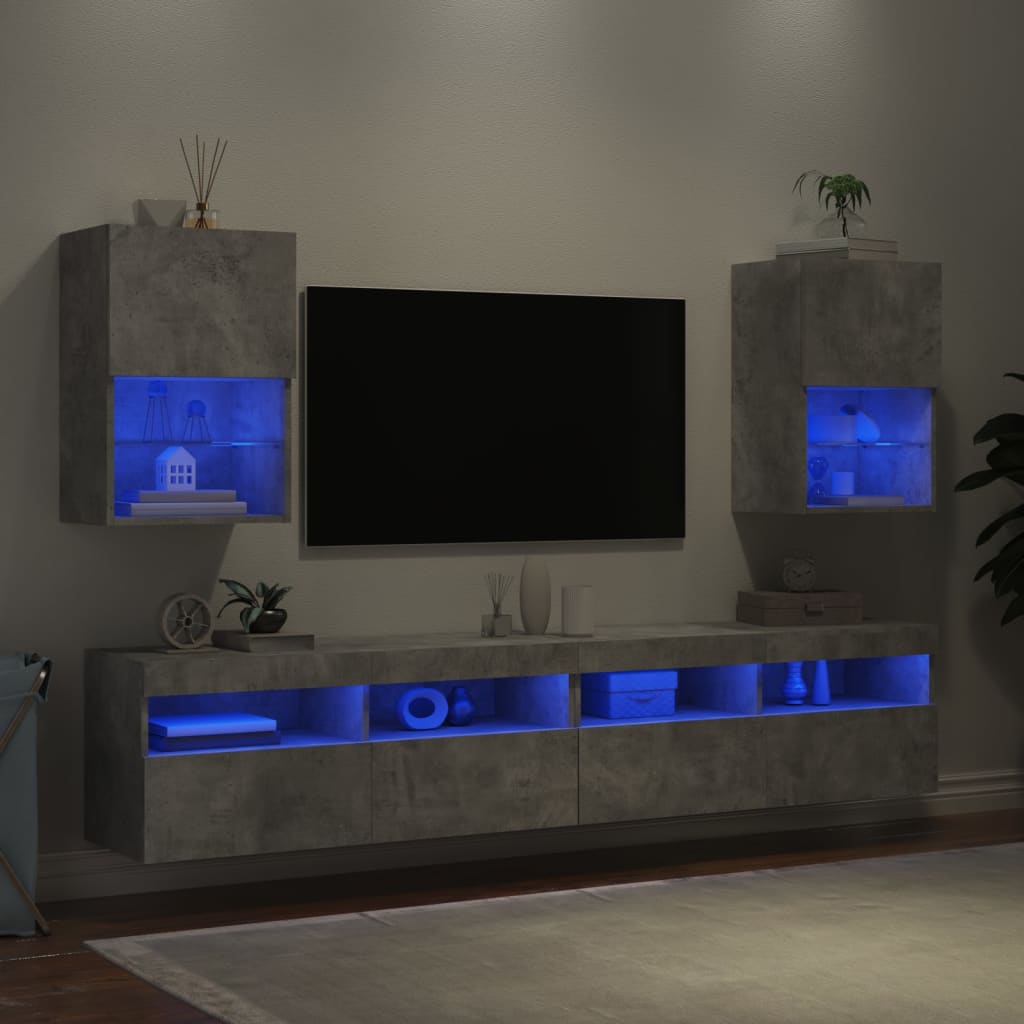 vidaXL Meubles TV avec lumières LED 2 pcs gris béton 40,5x30x60 cm