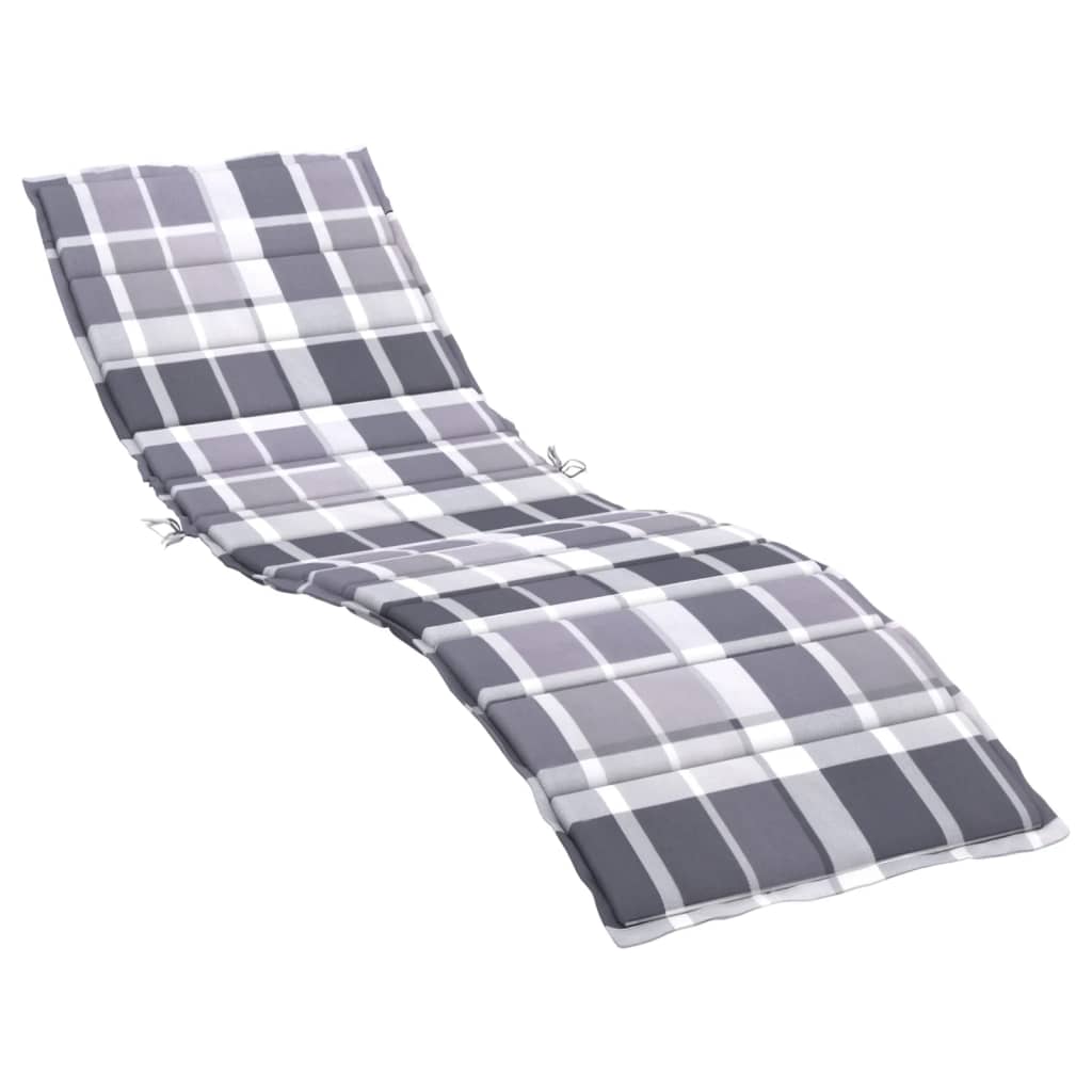 vidaXL Coussin de chaise longue motif à carreaux gris 200x50x3 cm