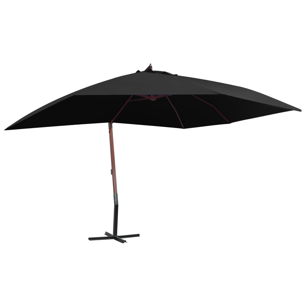 vidaXL Parasol suspendu avec mât en bois 400x300 cm Noir