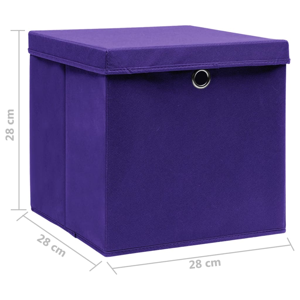 vidaXL Boîtes de rangement avec couvercles 4 pcs 28x28x28 cm Violet