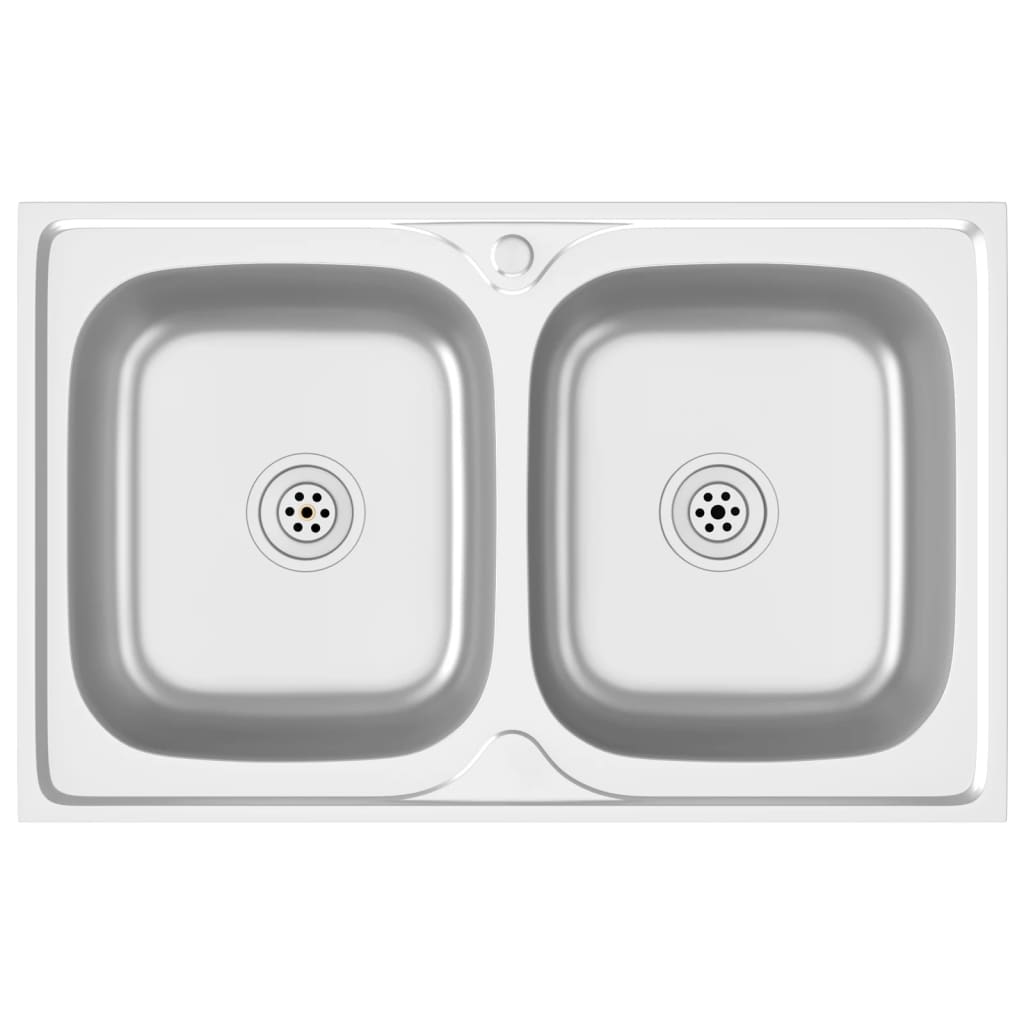 vidaXL Évier de cuisine à double lavabo argenté 800x500x155 mm inox