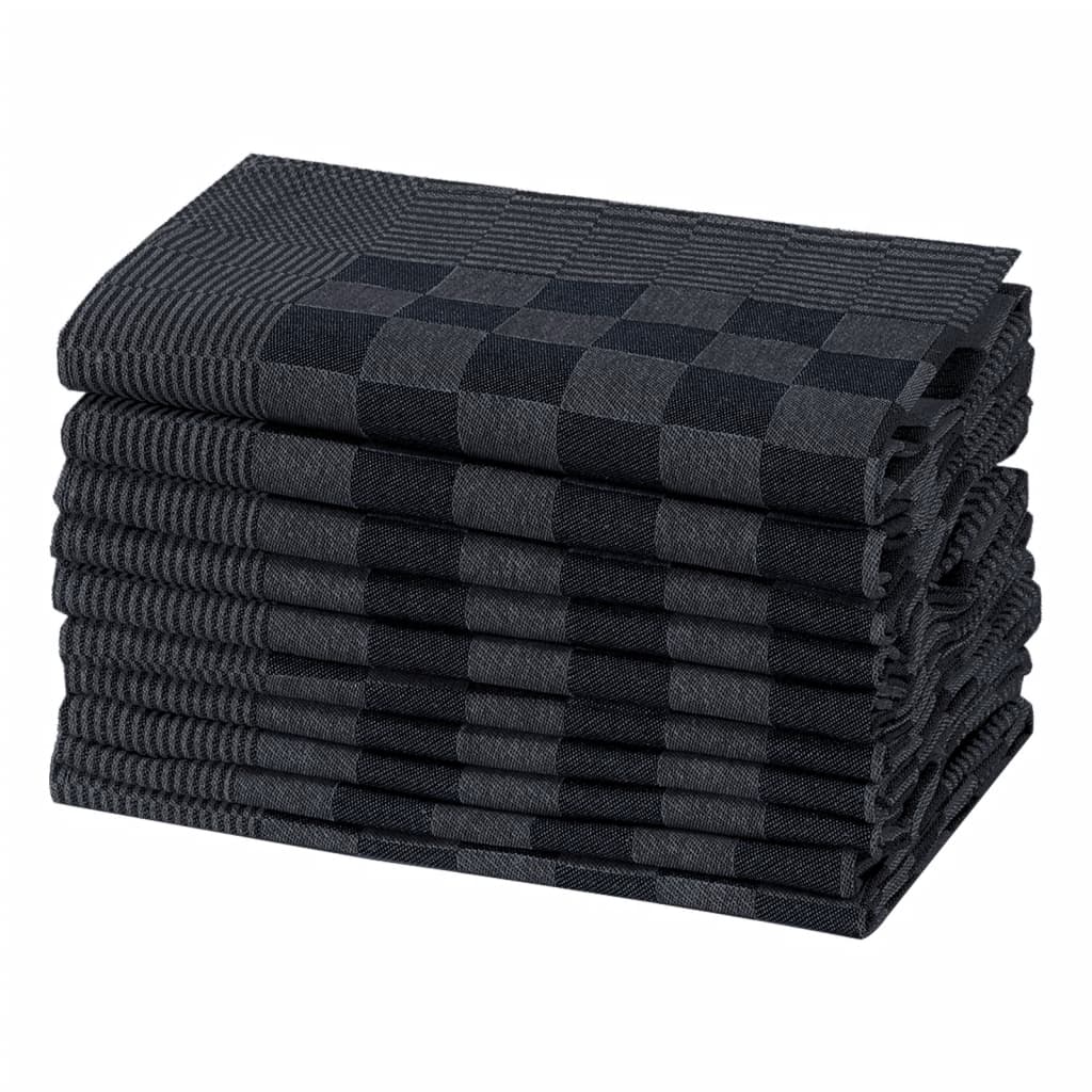 vidaXL Serviettes de cuisine 10 pcs noir et gris 50x70 cm coton