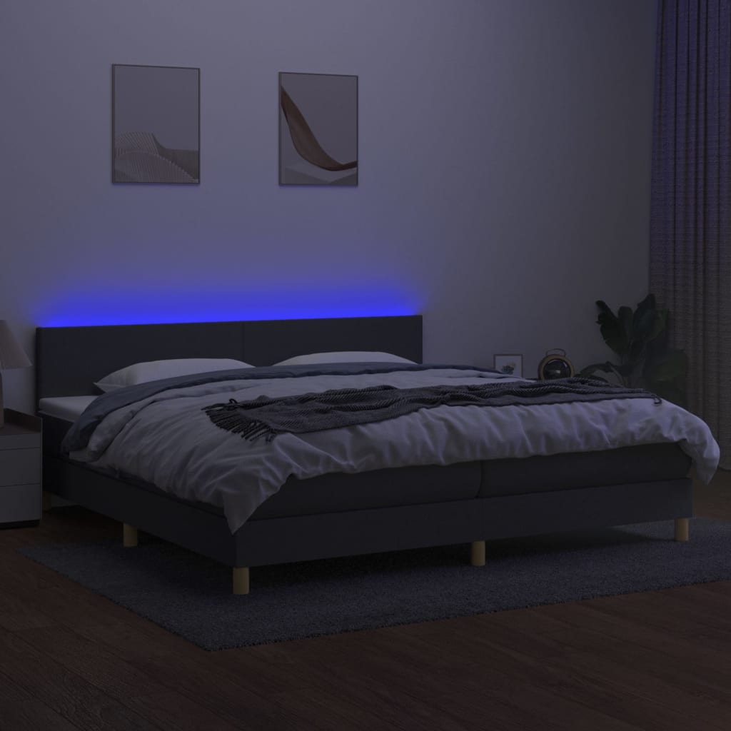 vidaXL Sommier à lattes de lit et matelas et LED Gris foncé 200x200 cm