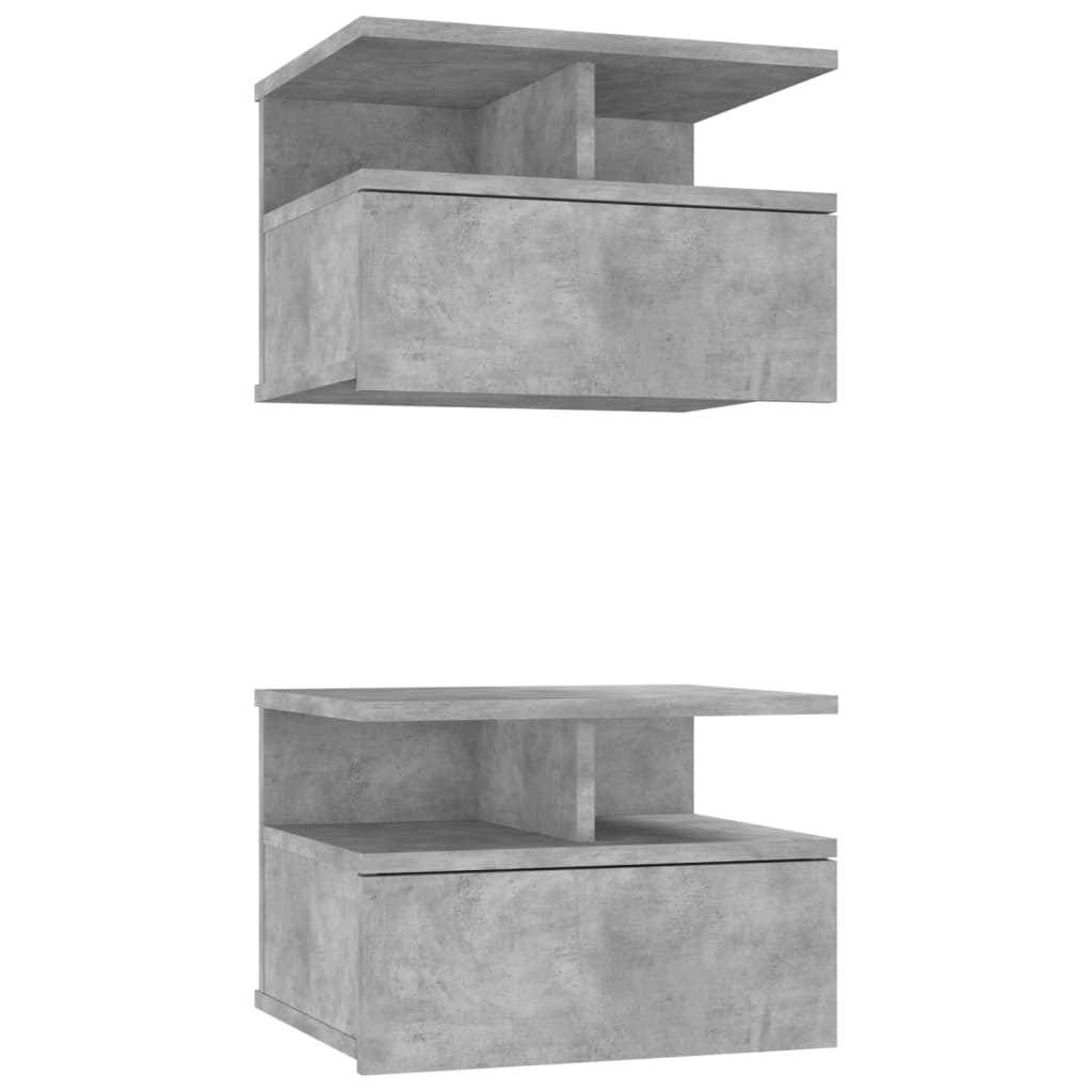 vidaXL Tables de chevet flottantes 2 pcs Gris béton 40x31x27 cm Aggloméré
