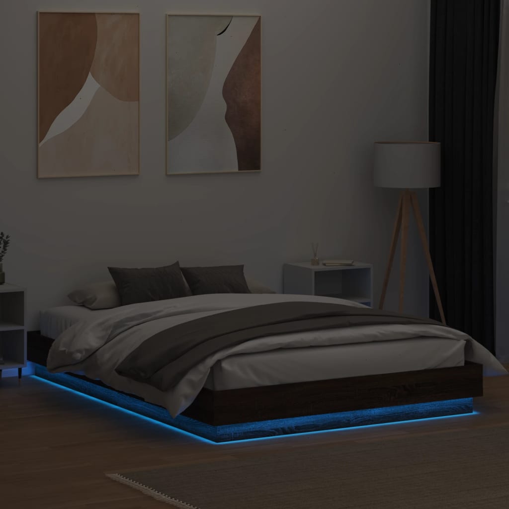 vidaXL Cadre de lit avec lumières LED chêne marron 120x200 cm